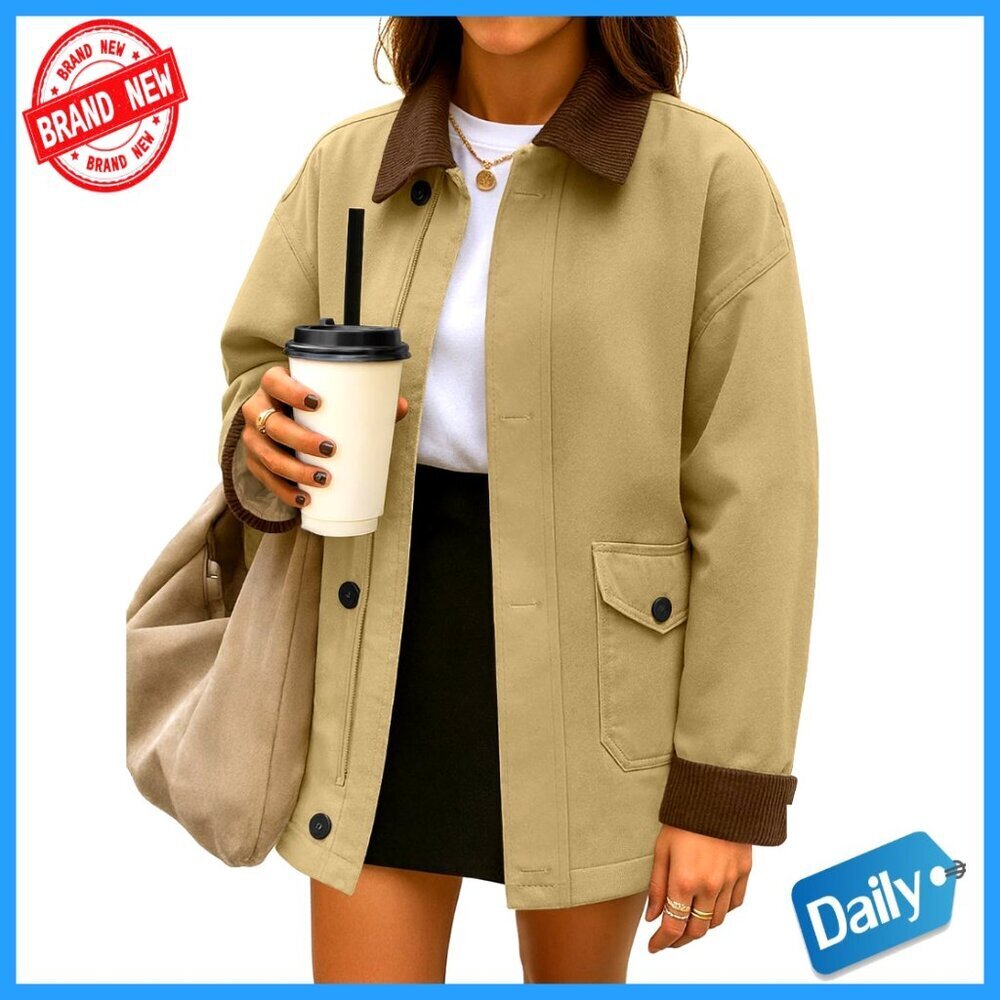Oversized Cotton Cargo Coat Lightweight Zip Up Casual Barn Jacket Trendy